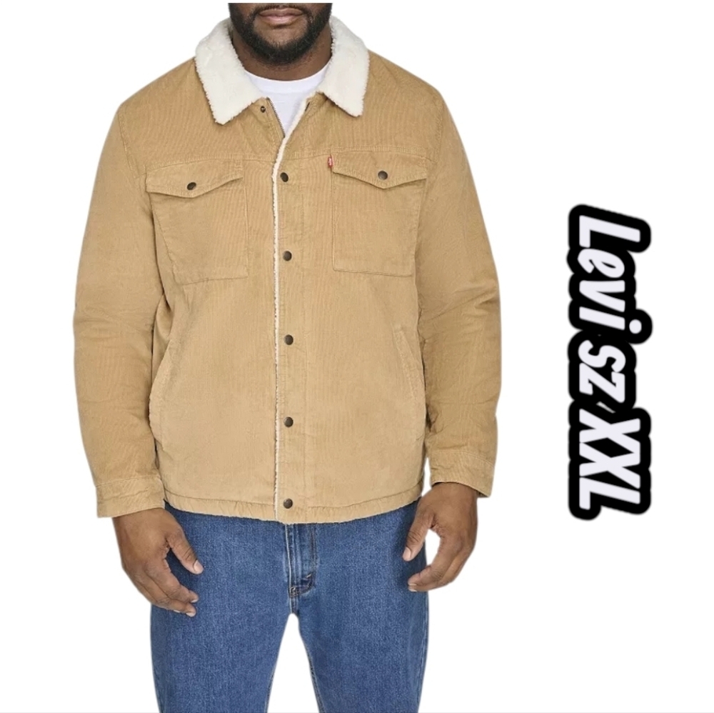 NWT Levi’s Mens XXL Corduroy Sherpa Lined Trucker Jacket Beige Tan Trucker Coat